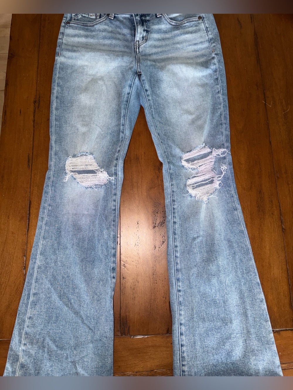 Buckle Light Blue Distressed Flare Jeans